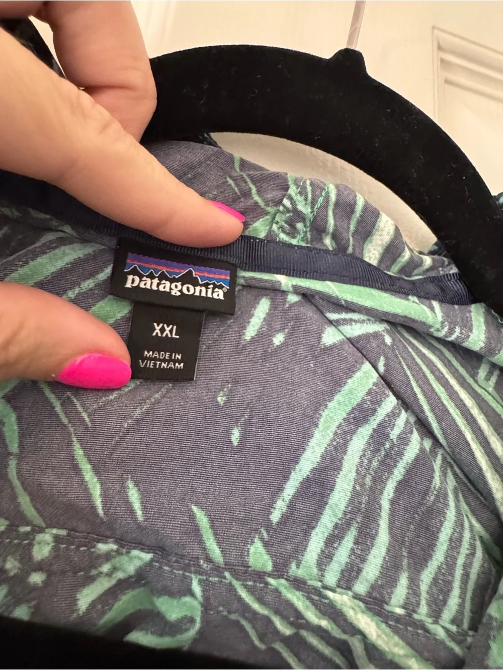 Patagonia Navy Jacket with Green Palm Print